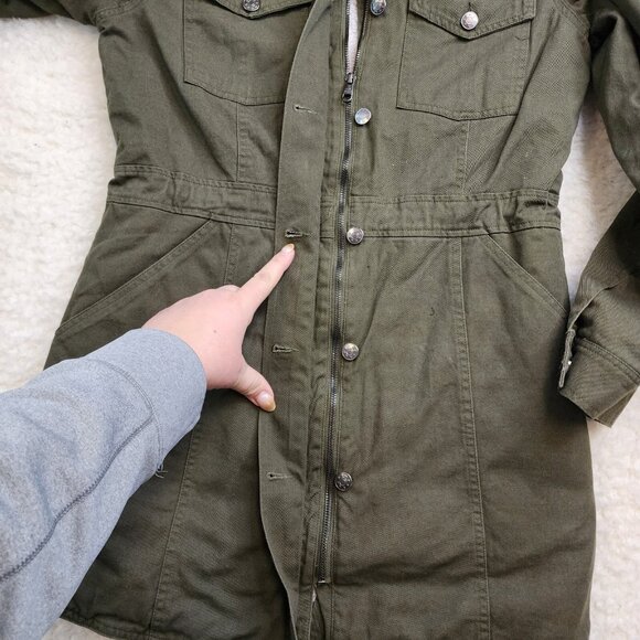 Steve Madden Jacket Coat Sm Army Green Zip Button Chore Sherpa Collar Pockets - Picture 7 of 13